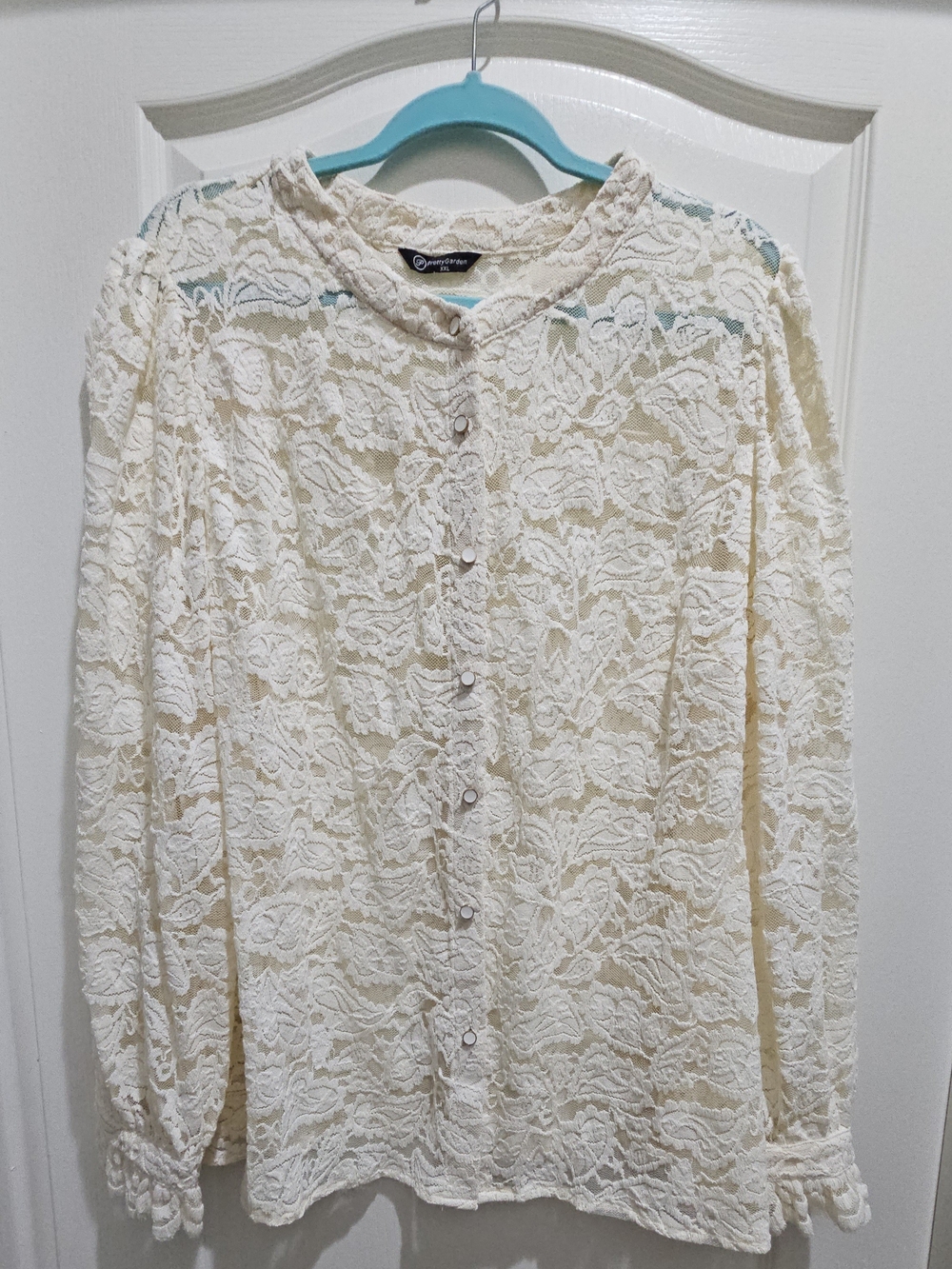 Delicate Cream Lace Button-Down Blouse